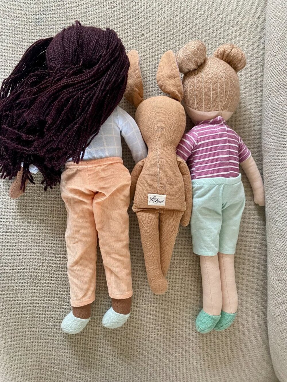 Adorable Cloth Dolls & Handmade Bunny Plush Doll Set, Waldorf Style, Lot of 3 - Picture 2 of 3